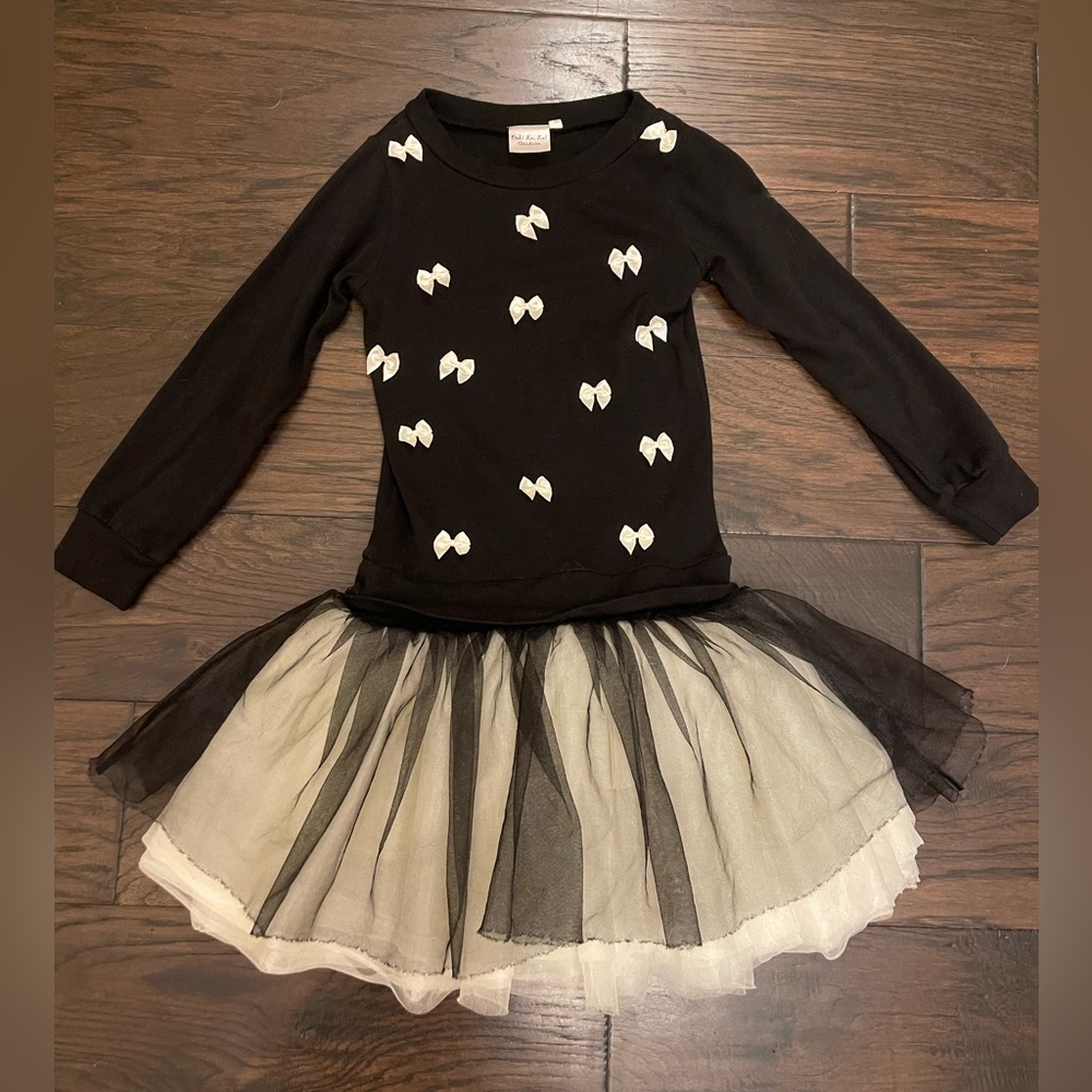 Ooh! La, La! Couture Black Champagne Bows Tutu Tulle Dress Size 12 Girls, VGUC